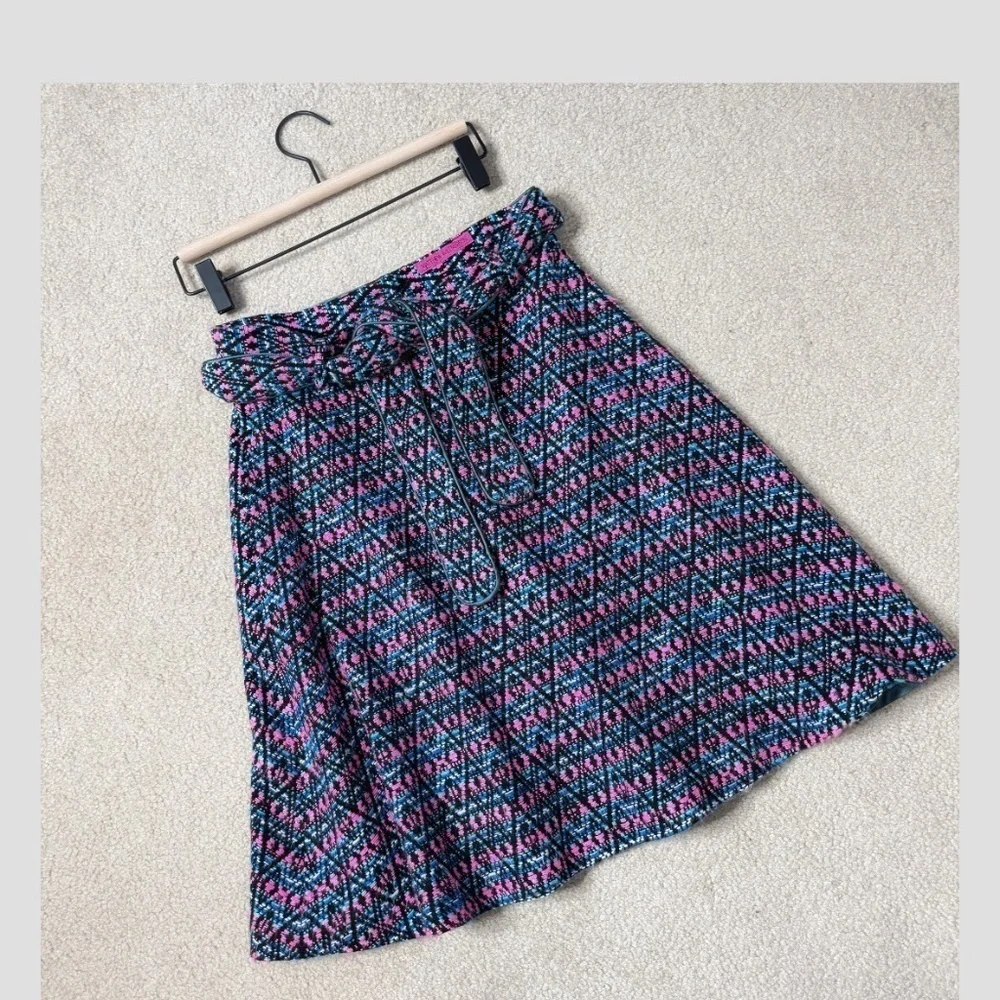 Matthew Williamson A- Line Skirt Detachable Belt Textured Fabric Pink Blue Print